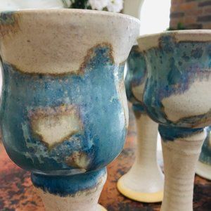 FIRM.  GORGEOUS ONE OF A KIND "Leslie" Stoneware Wine/Juice Glasses (4)